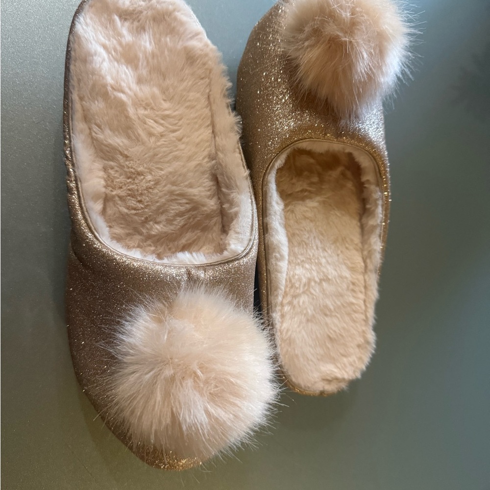 INC International Concepts Glittery Gold Slippers Size M (7-8)